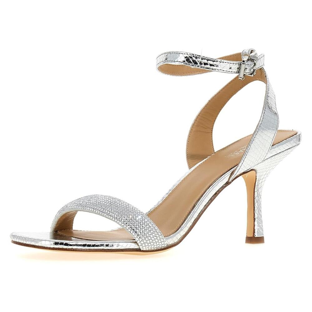 Michael Kors Carrie 75mm Rhinestone-Embellished Women's Leather Sandals Size 8.5